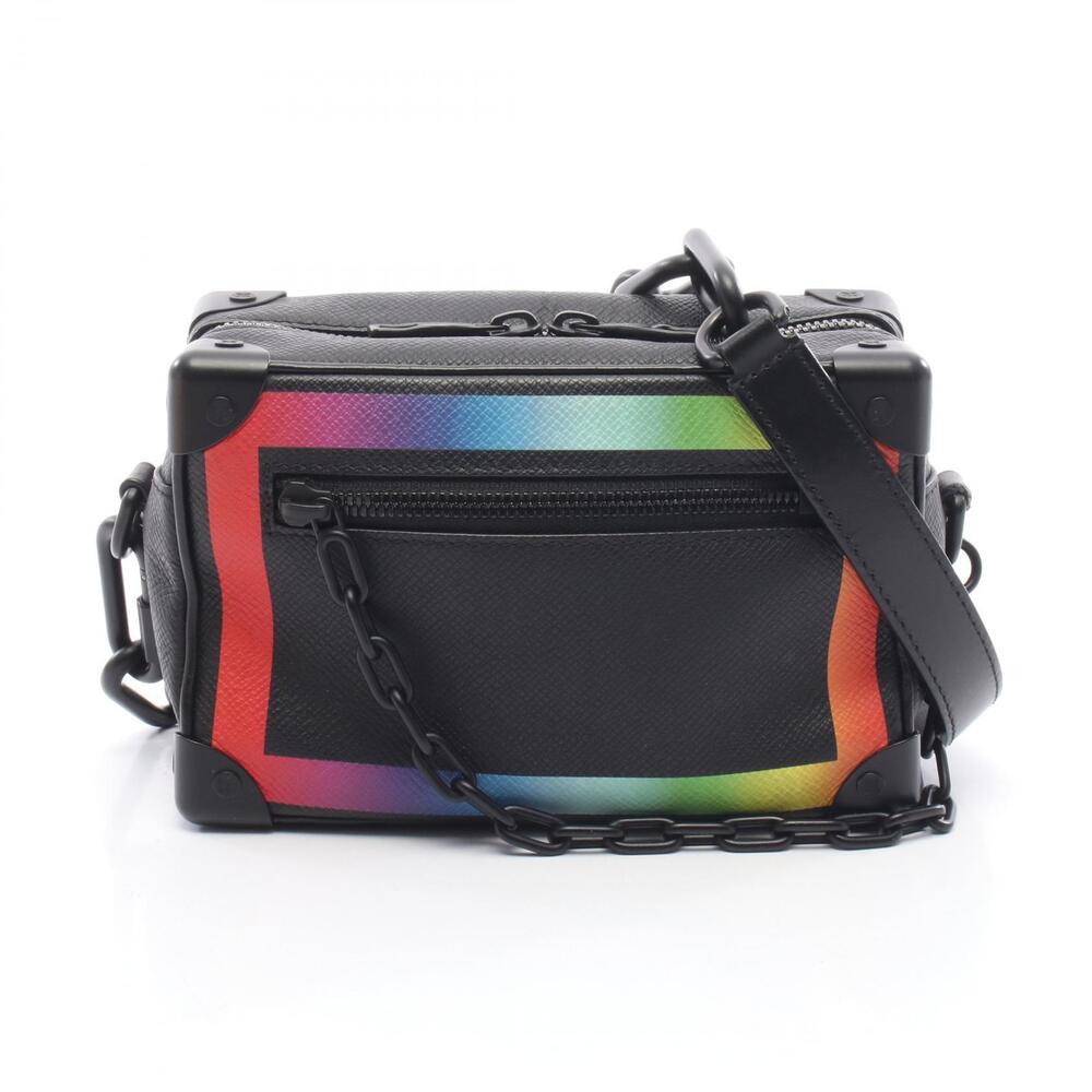 Louis Vuitton Soft Trunk Shoulder Bag Taiga Leather Black Multicolor Rainbow